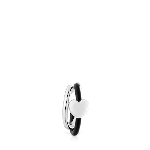 Earcuff with heart motif in sterling silver and black rubber TOUS Bold Motif Earcuff size: 16&nbsp;mm. 