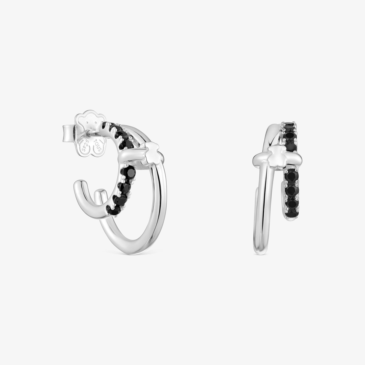 Tous - Pendientes Doble Aro De Plata Y Espinela Negra Straight - Negro