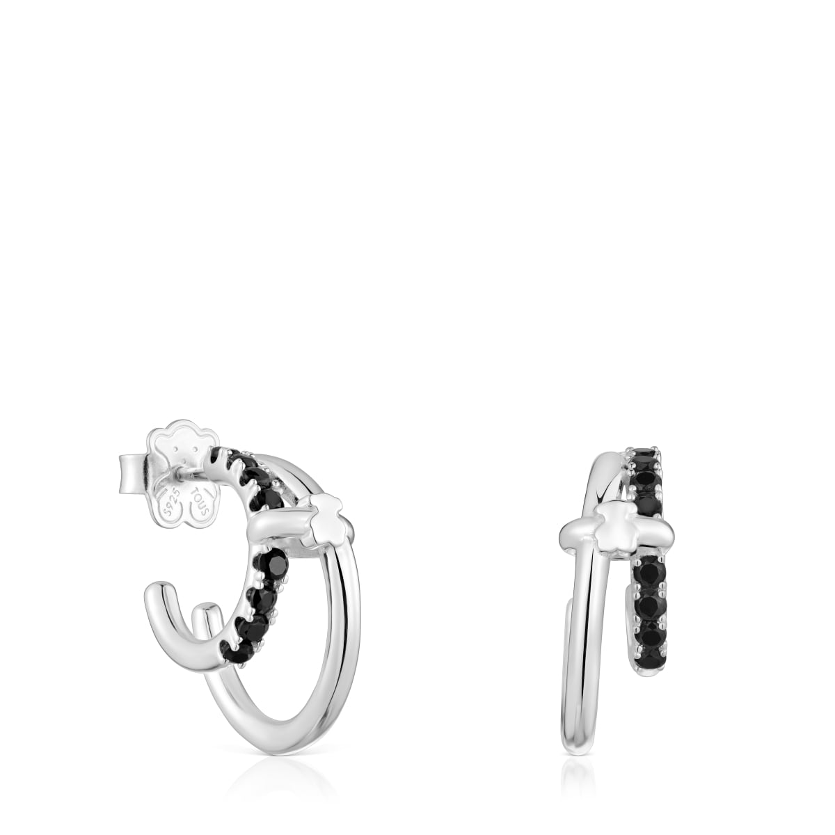 Tous - Pendientes Doble Aro De Plata Y Espinela Negra Straight - Negro