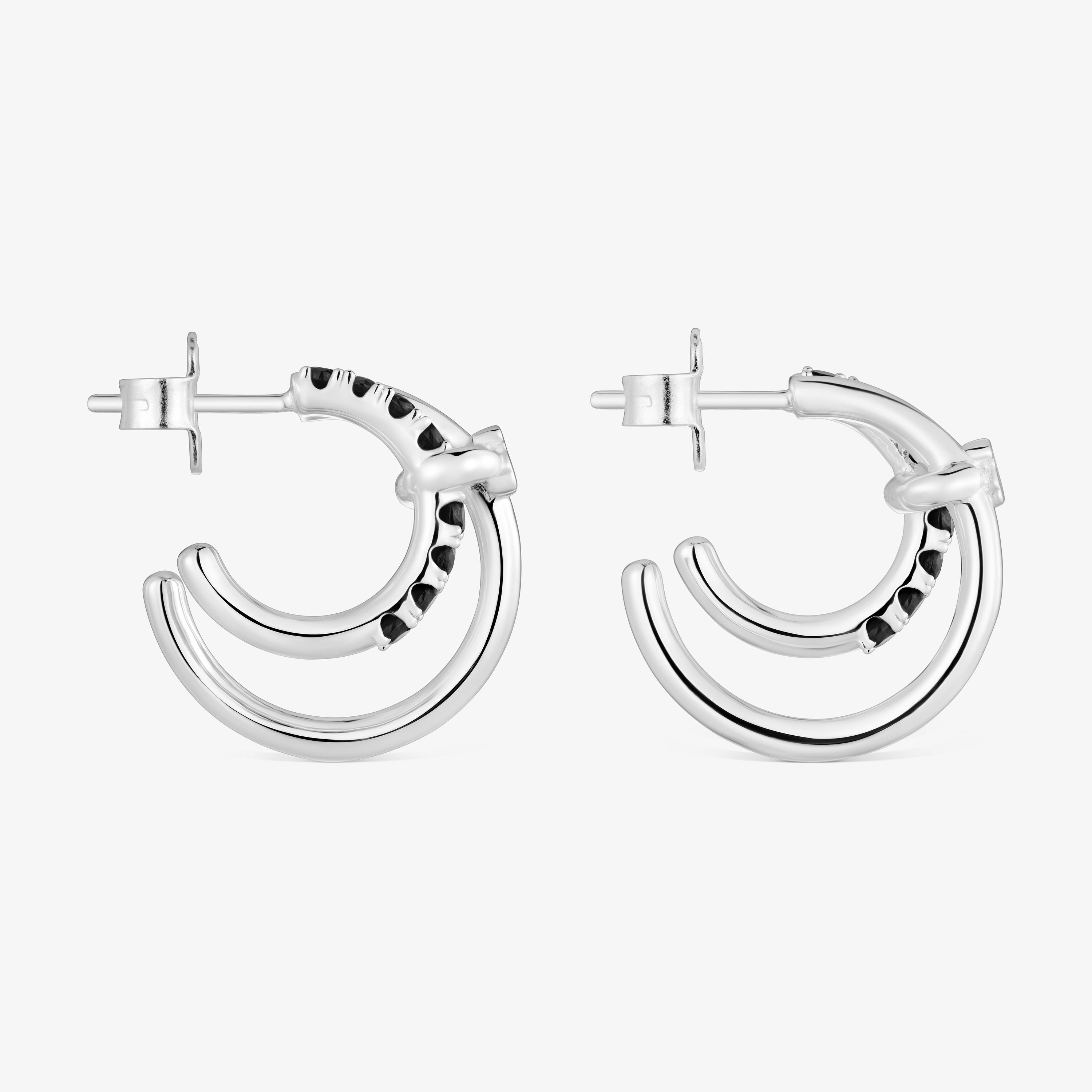 Silver Double hoop earrings with black spinel TOUS Straight