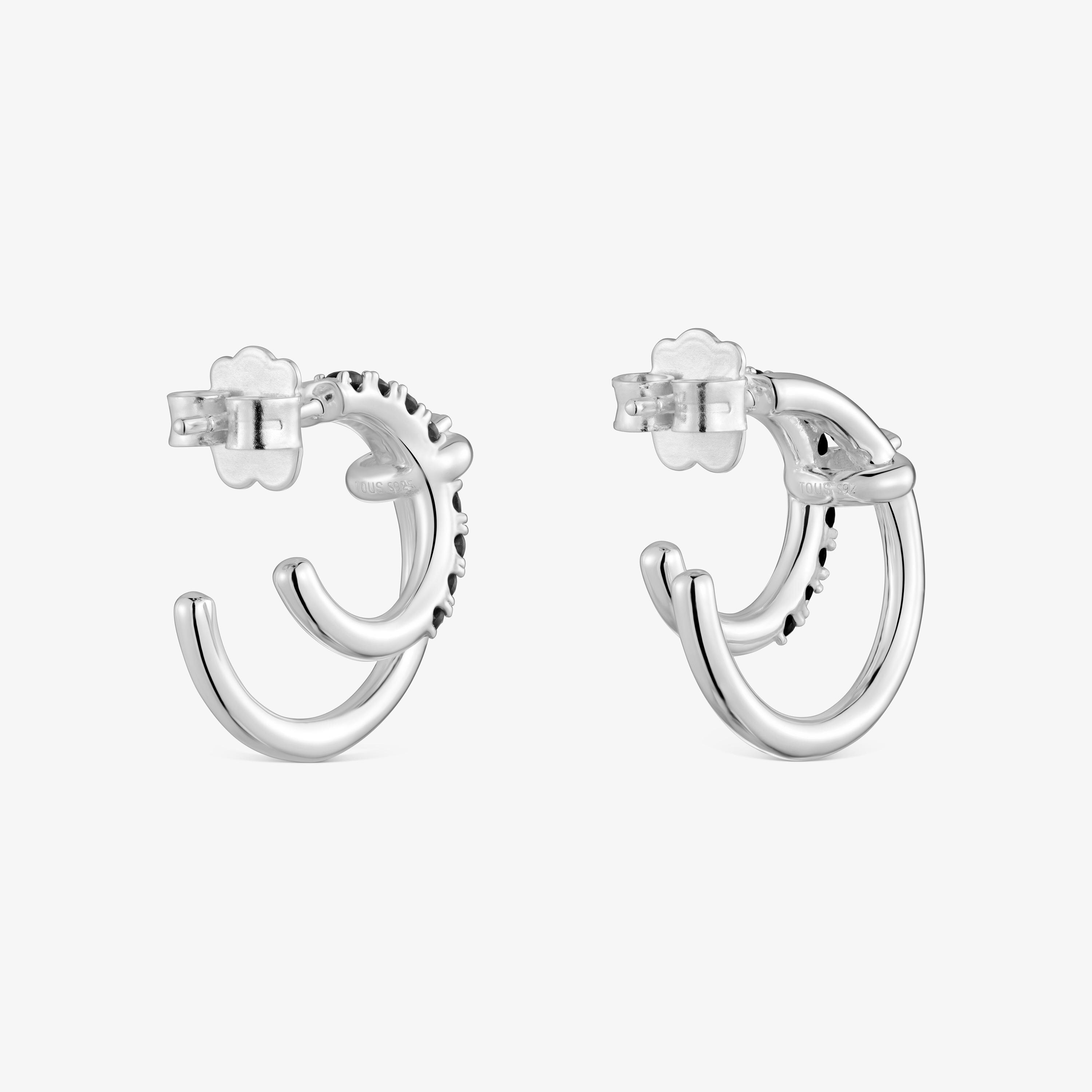 Silver Double hoop earrings with black spinel TOUS Straight