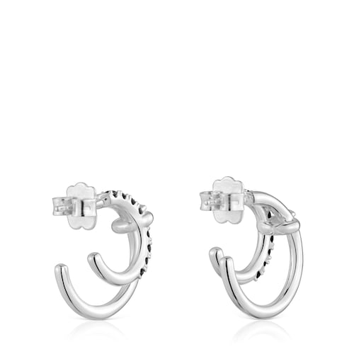 Brincos argola dupla em prata e espin&eacute;lio preto TOUS Straight