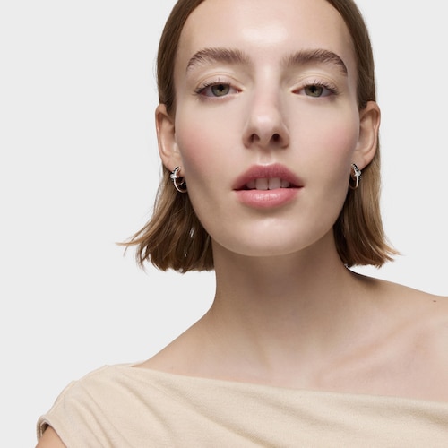 Brincos argola dupla em prata e espin&eacute;lio preto TOUS Straight