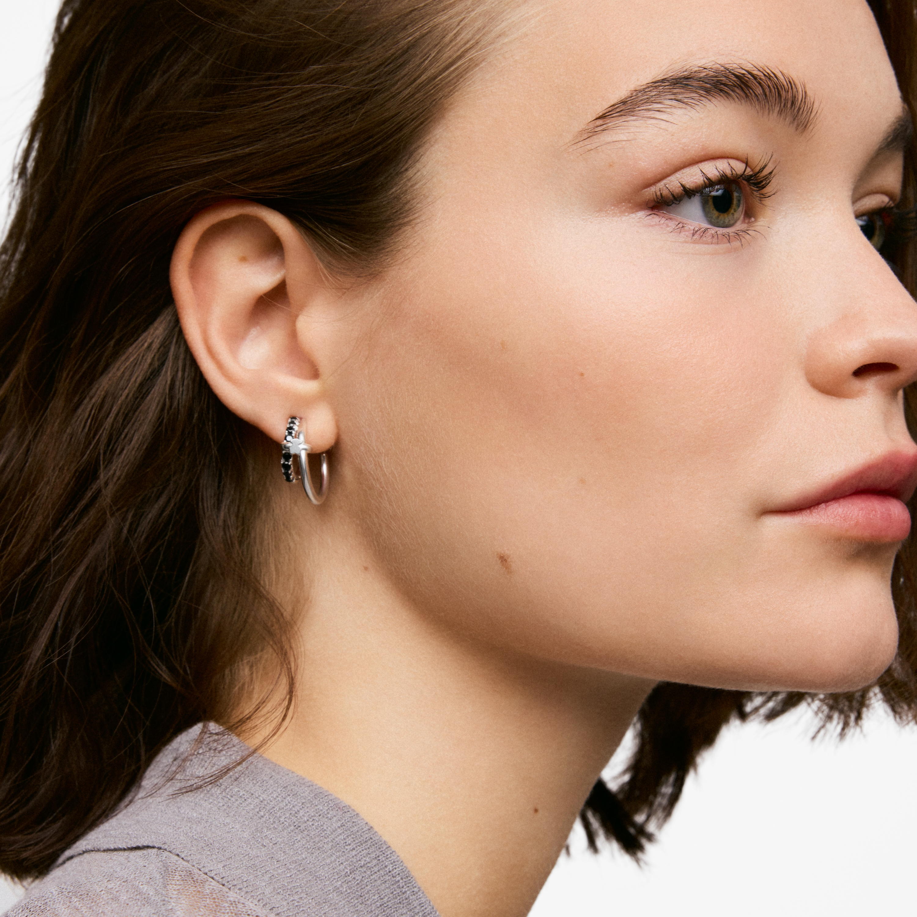 Silver Double hoop earrings with black spinel TOUS Straight