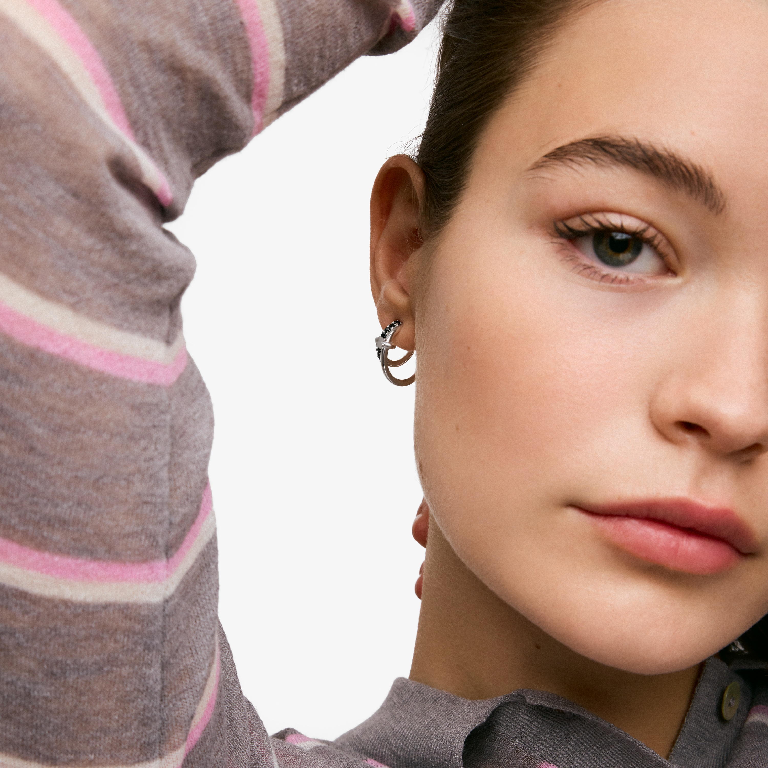 Silver Double hoop earrings with black spinel TOUS Straight