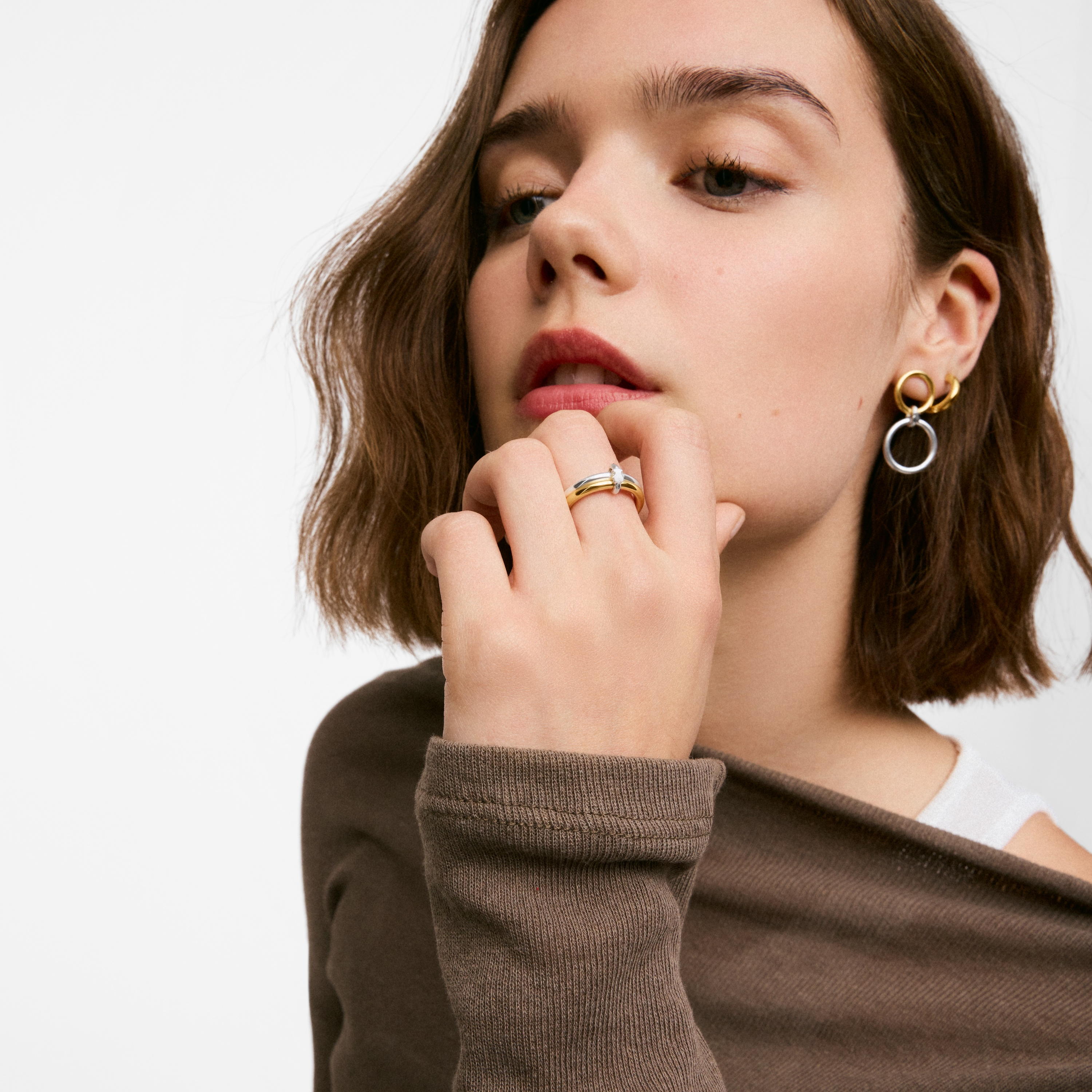 Two-tone Double hoop ring TOUS Straight