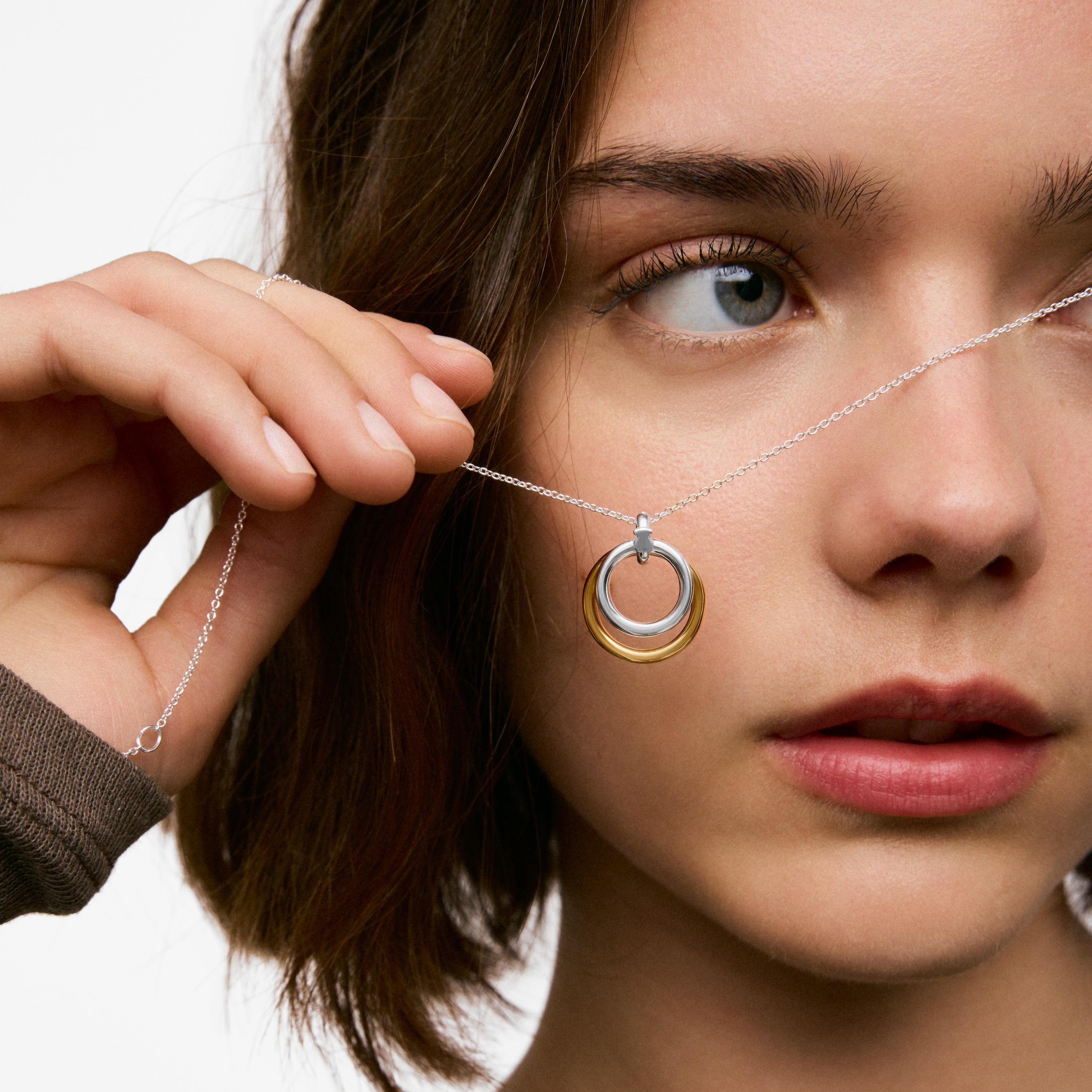 Two-tone Double hoop pendant TOUS Straight