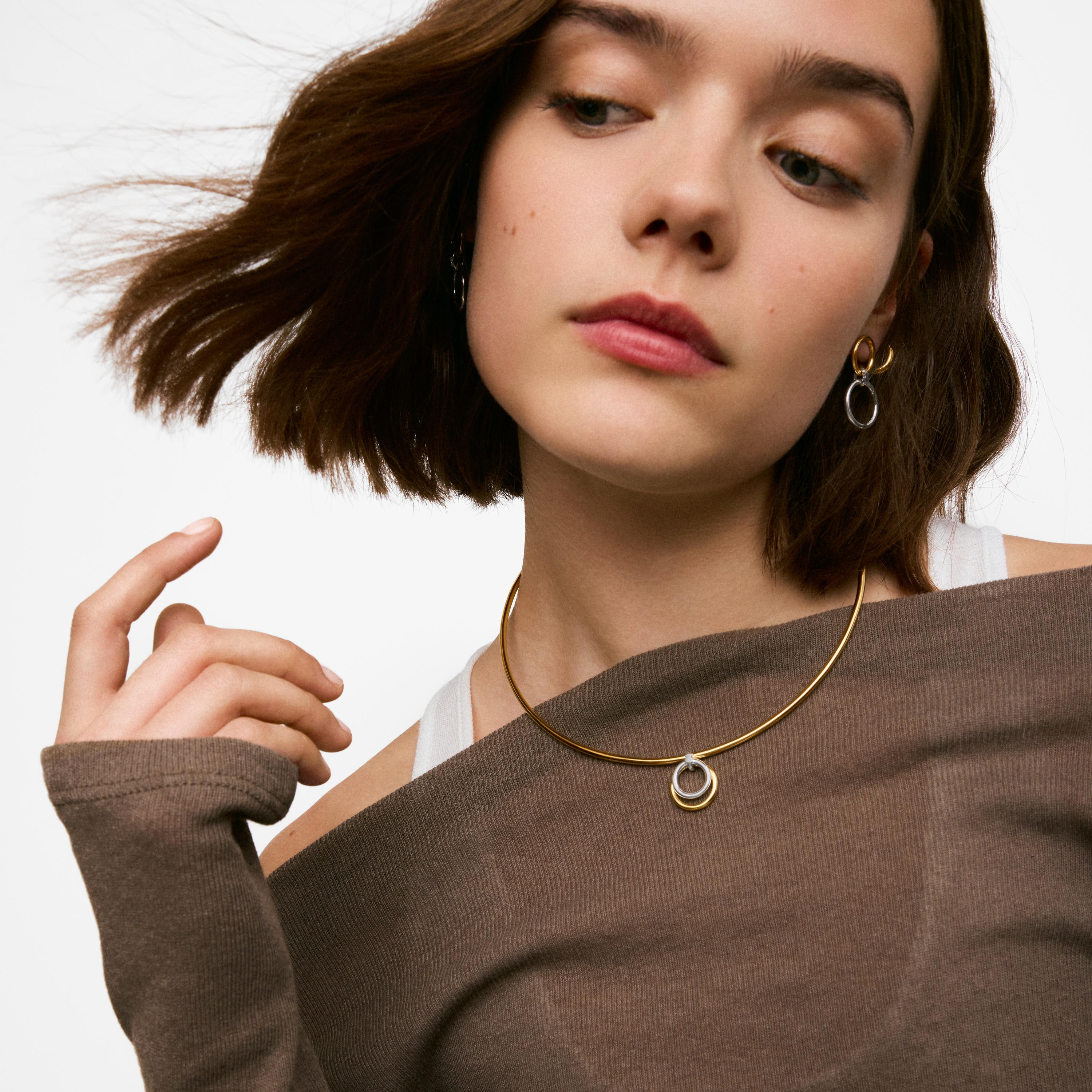 Two-tone Double hoop pendant TOUS Straight