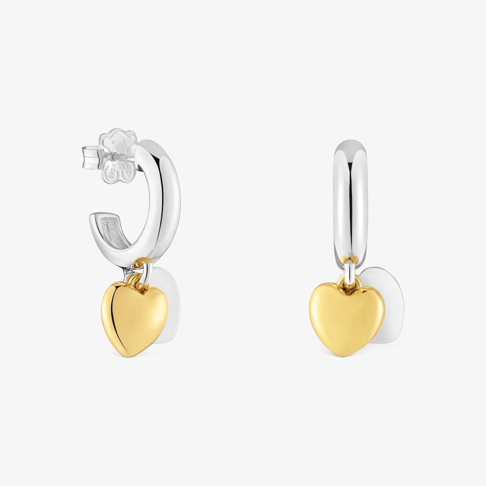 Boucles d&rsquo;oreilles anneaux bicolores avec motif double c&oelig;ur TOUS Flechazo