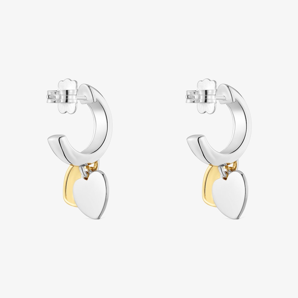 Boucles d&rsquo;oreilles anneaux bicolores avec motif double c&oelig;ur TOUS Flechazo