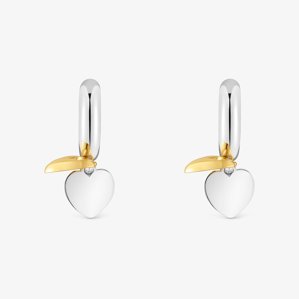 Boucles d&rsquo;oreilles anneaux bicolores avec motif double c&oelig;ur TOUS Flechazo