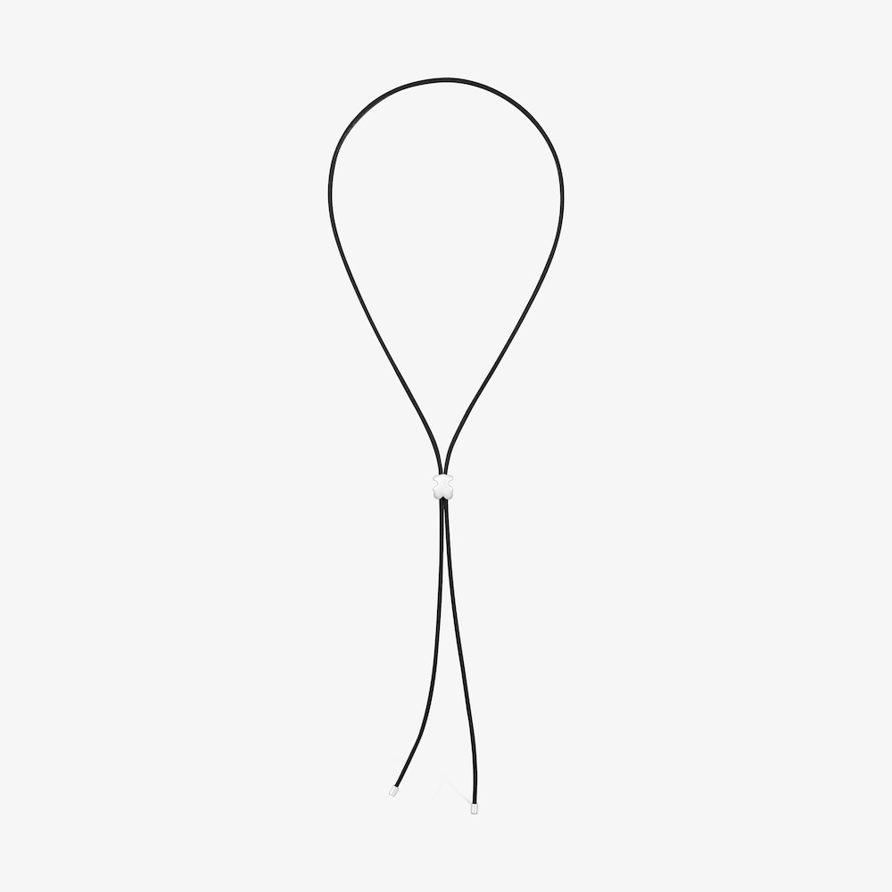 Collar largo de caucho y oso de plata 12 mm Bold Motif