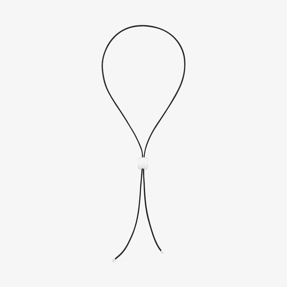 Collar largo de caucho y oso de plata 18 mm Bold Motif