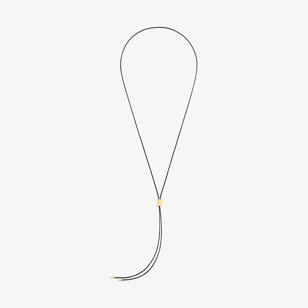 Collar largo con oso de oro 14 kt y caucho Bold Motif