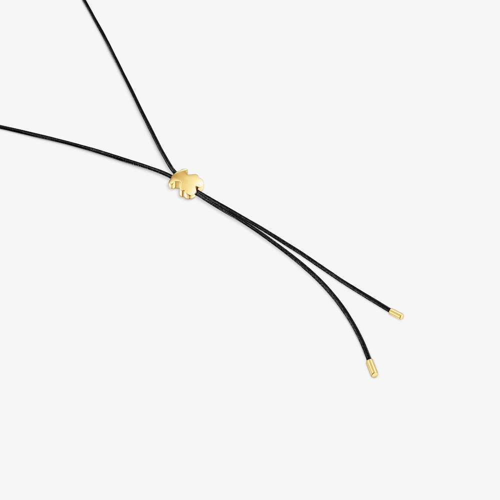 Collar largo con oso de oro 14 kt y caucho Bold Motif