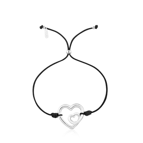 Bracciale con sagoma in argento e nylon nero TOUS Flechazo