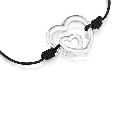 Bracciale con sagoma in argento e nylon nero TOUS Flechazo