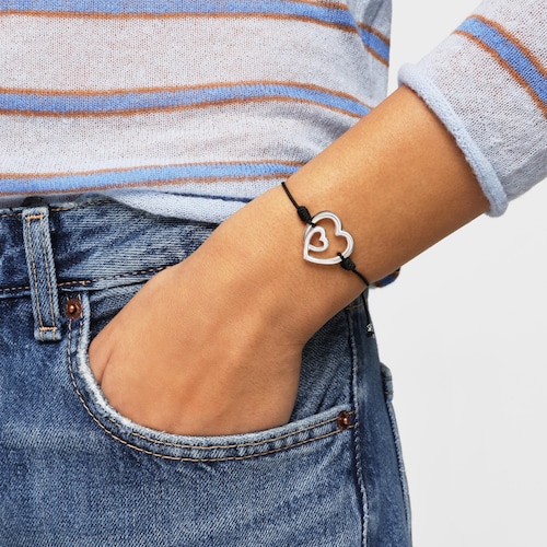 Bracelet silhouette en argent et nylon noir TOUS Flechazo