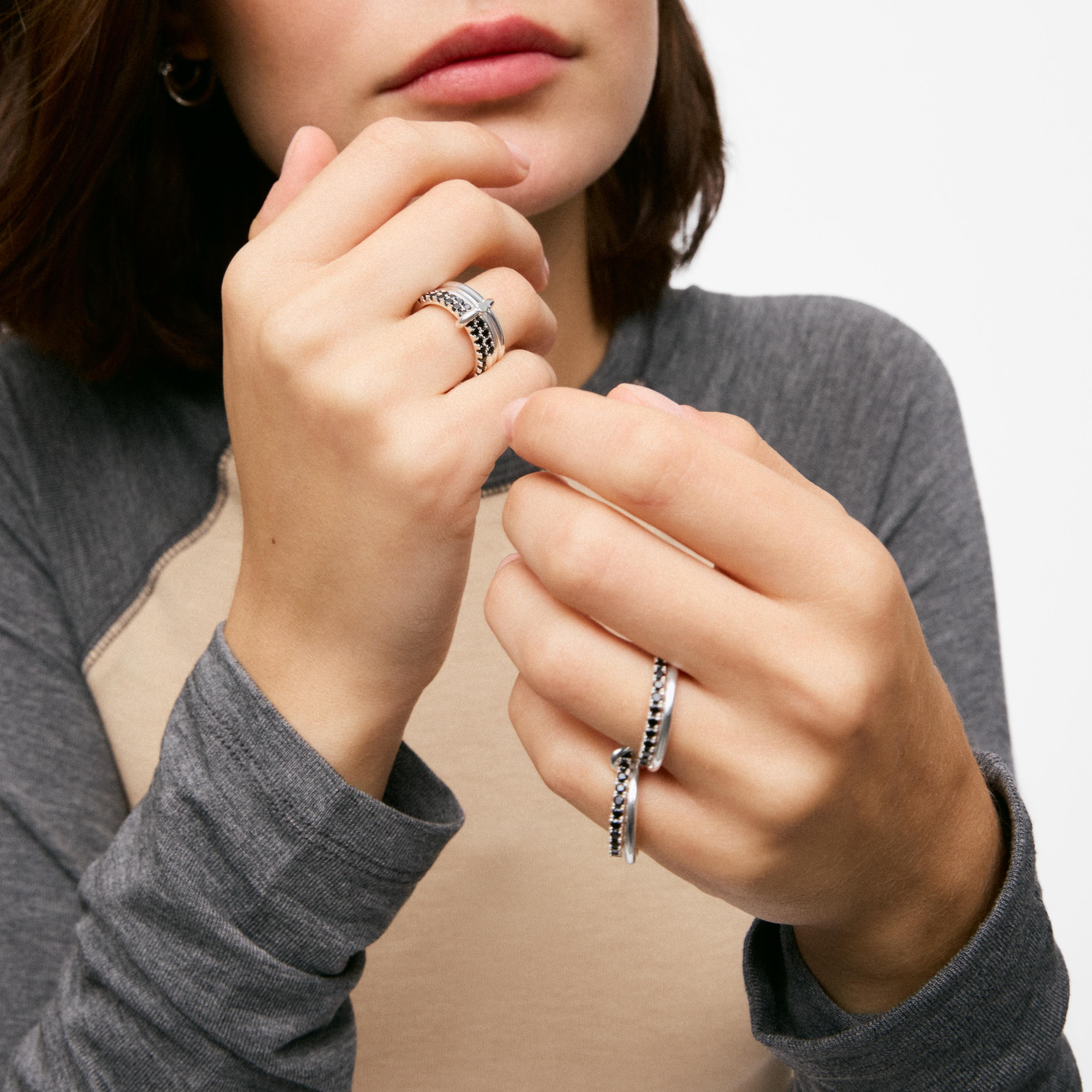 Silver Ring with black spinel TOUS Straight