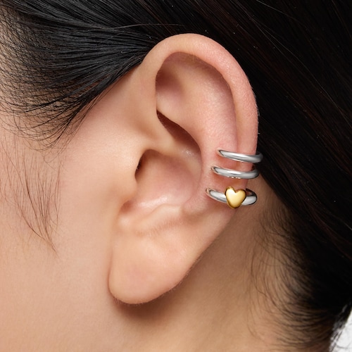 Two-tone heart-motif Triple hoop earcuff TOUS Flechazo