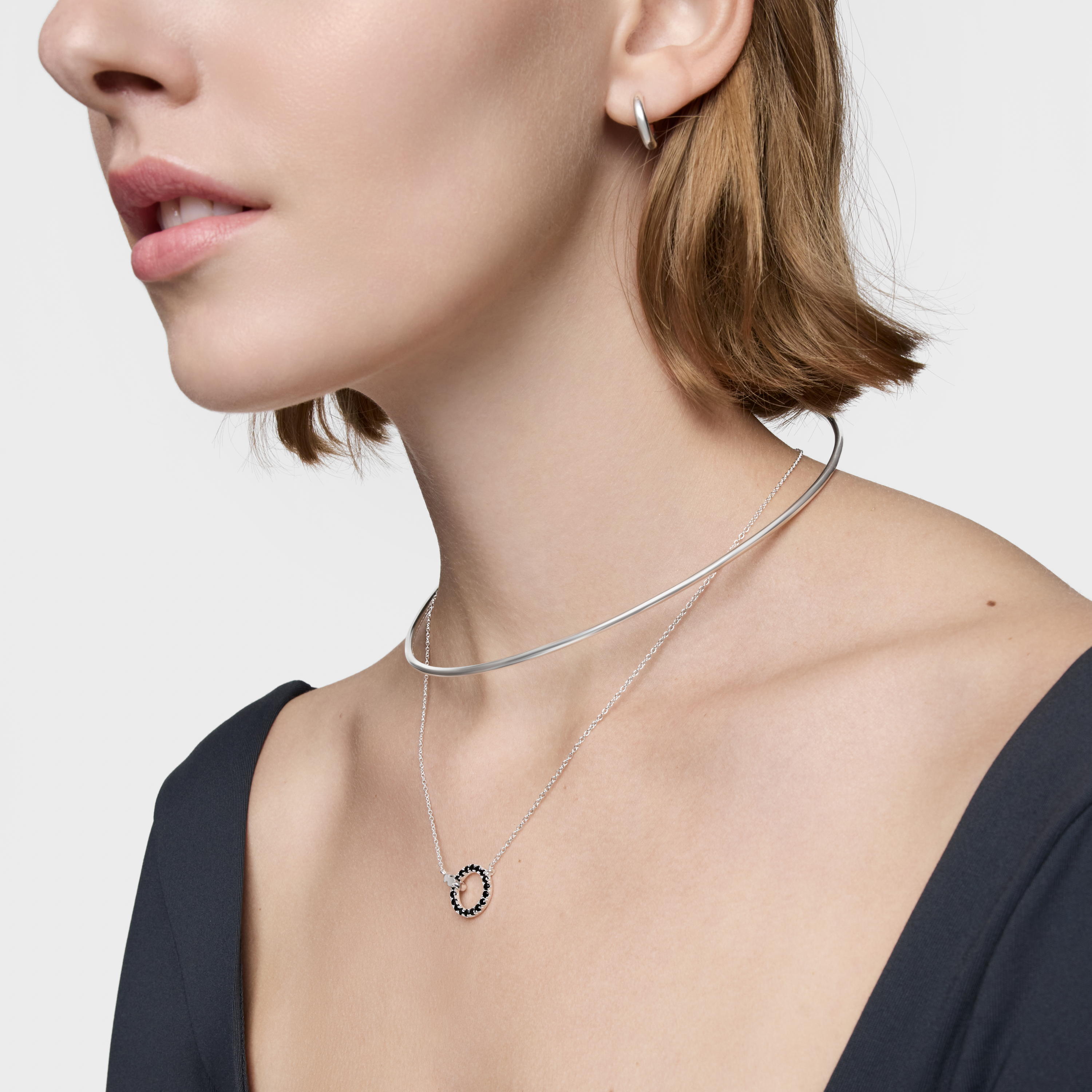 Silver Necklace with black spinel TOUS Straight