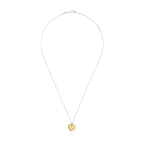 Dwukolorowy Naszyjnik z podw&oacute;jnym sercem 11 mm TOUS Flechazo