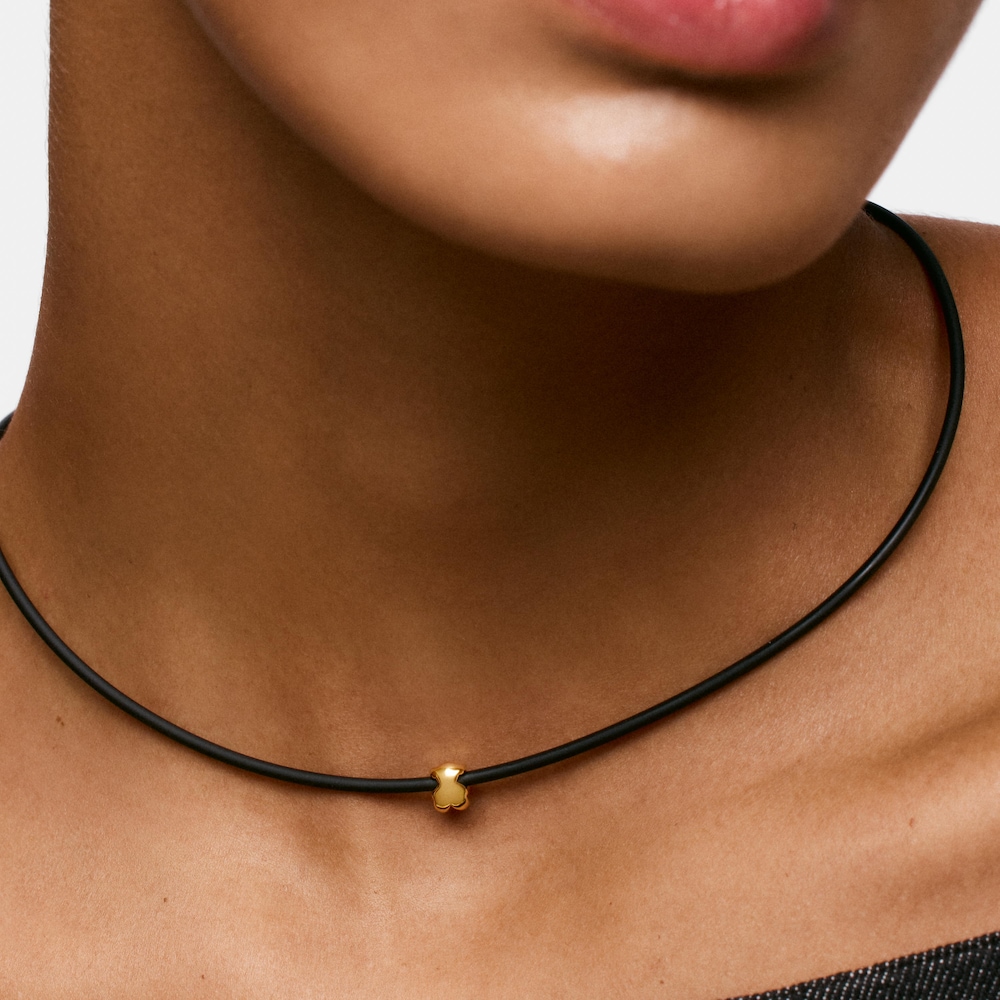 Collar oso de oro 14 kt y caucho Bold Motif