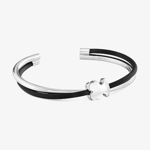 Pulsera esclava oso de plata y caucho Bold Motif