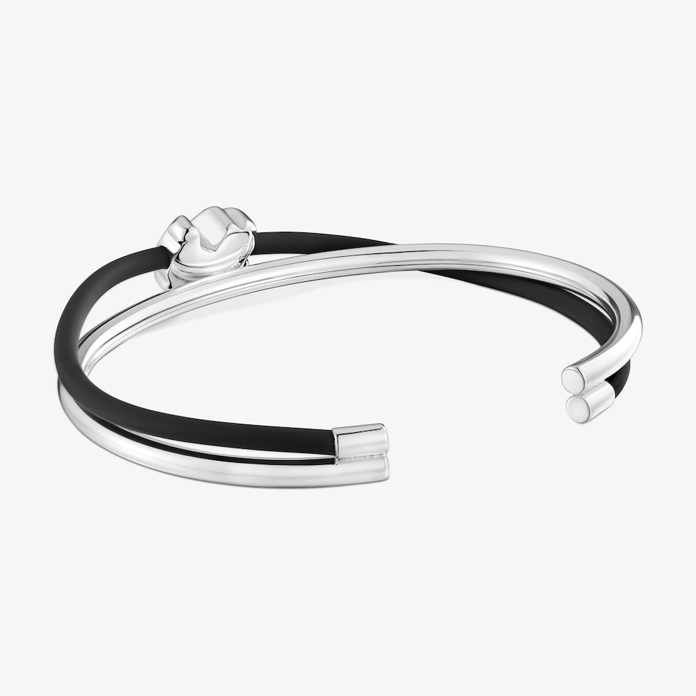Pulsera esclava oso de plata y caucho Bold Motif