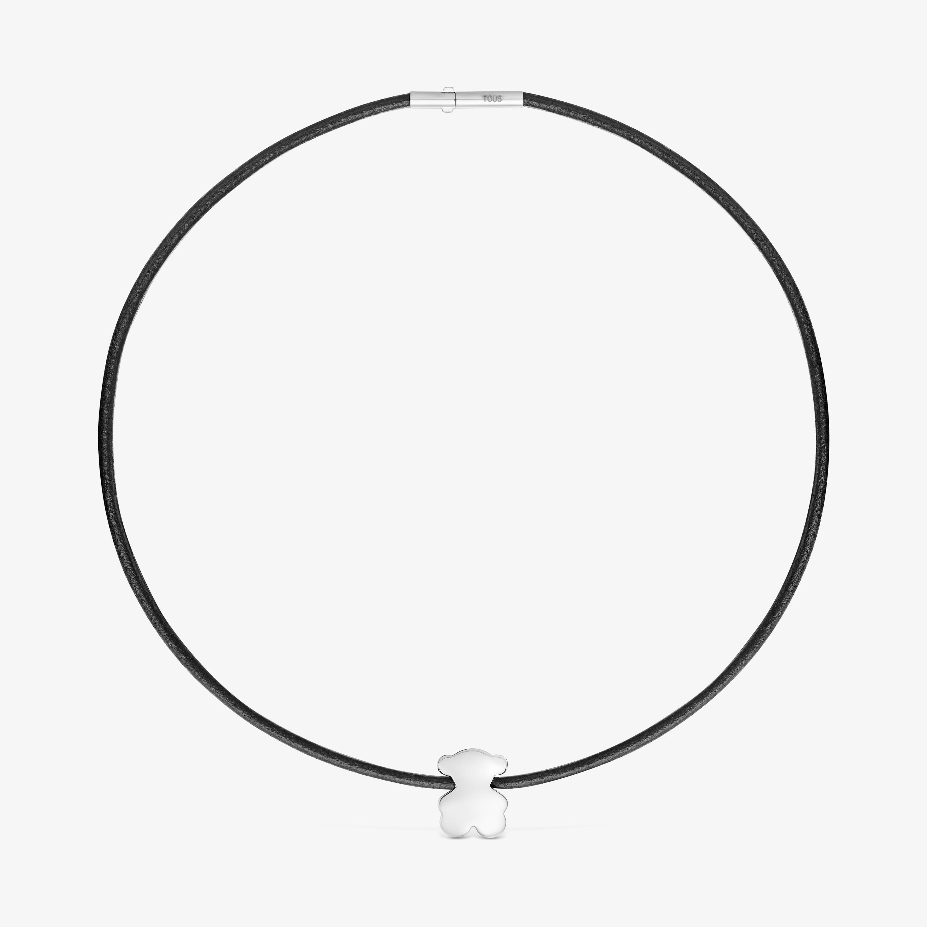 Bear necklace in silver and rubber 18 mm Bold Motif