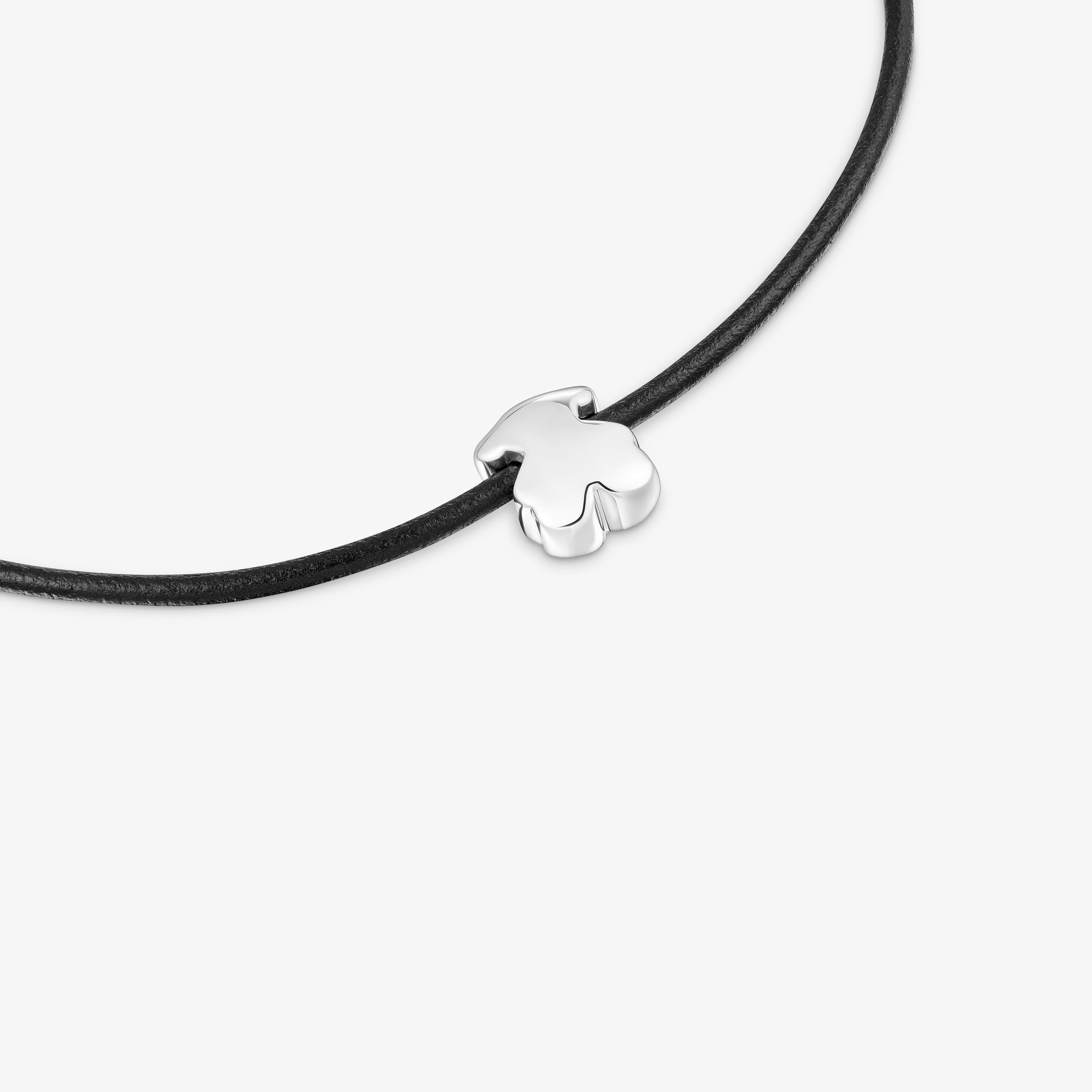 Bear necklace in silver and rubber 18 mm Bold Motif
