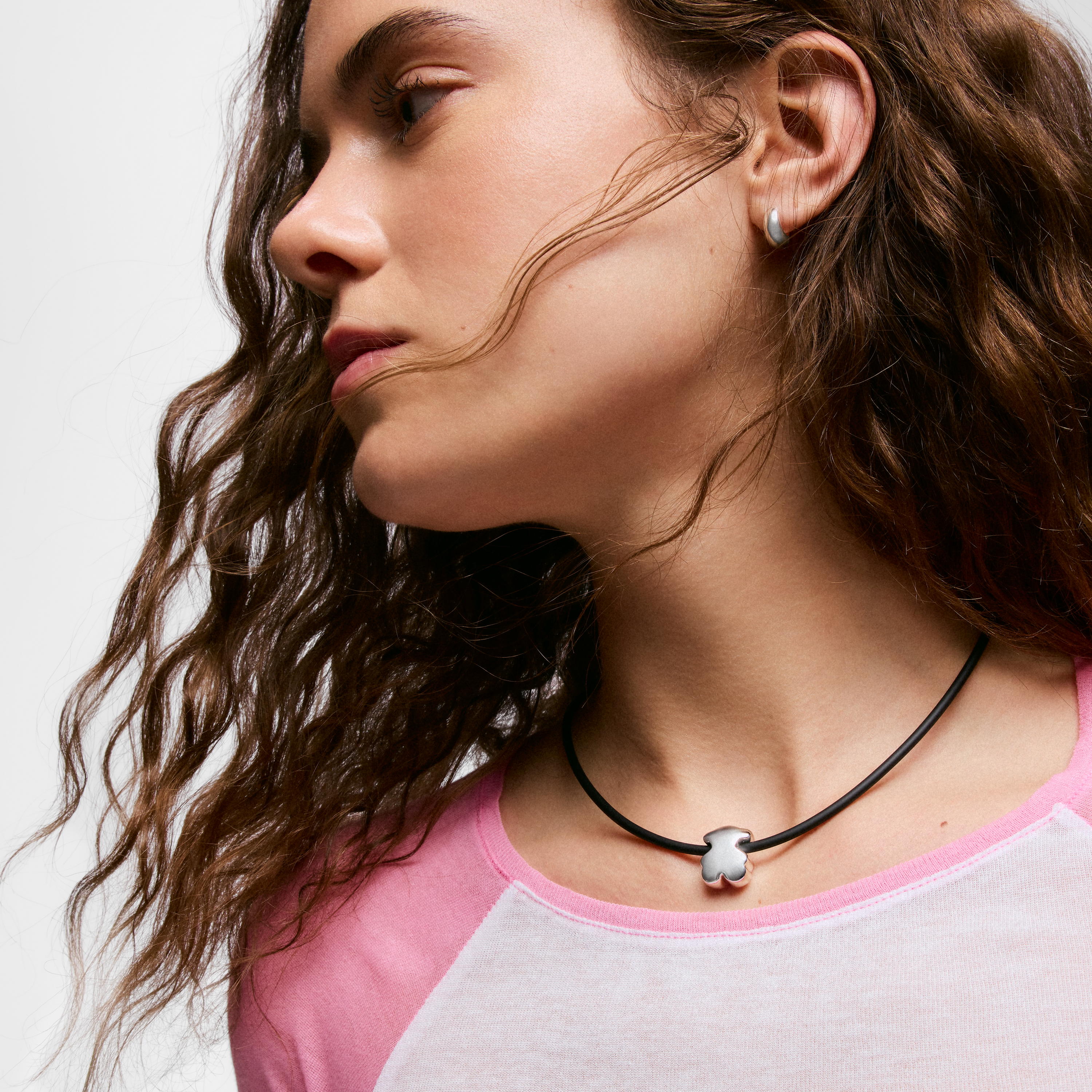 Bear necklace in silver and rubber 18 mm Bold Motif
