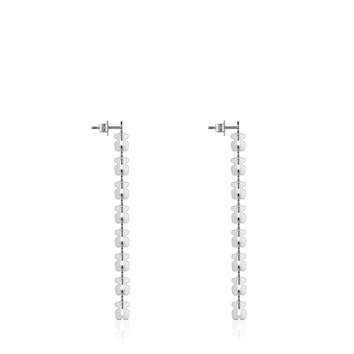 Aretes largos de acero con motivos oso Carrusel