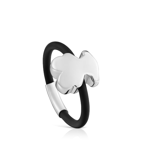 Anillo oso de plata y caucho Bold Motif