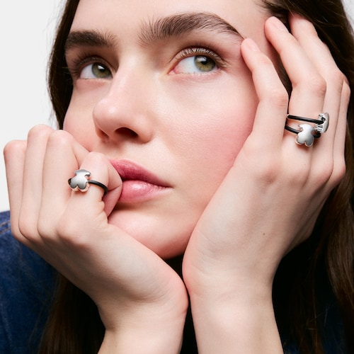 Anillo oso de plata y caucho Bold Motif