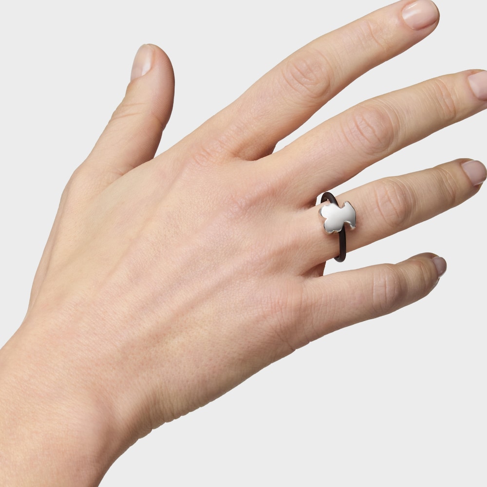 Silver and rubber bear Ring TOUS Bold Motif