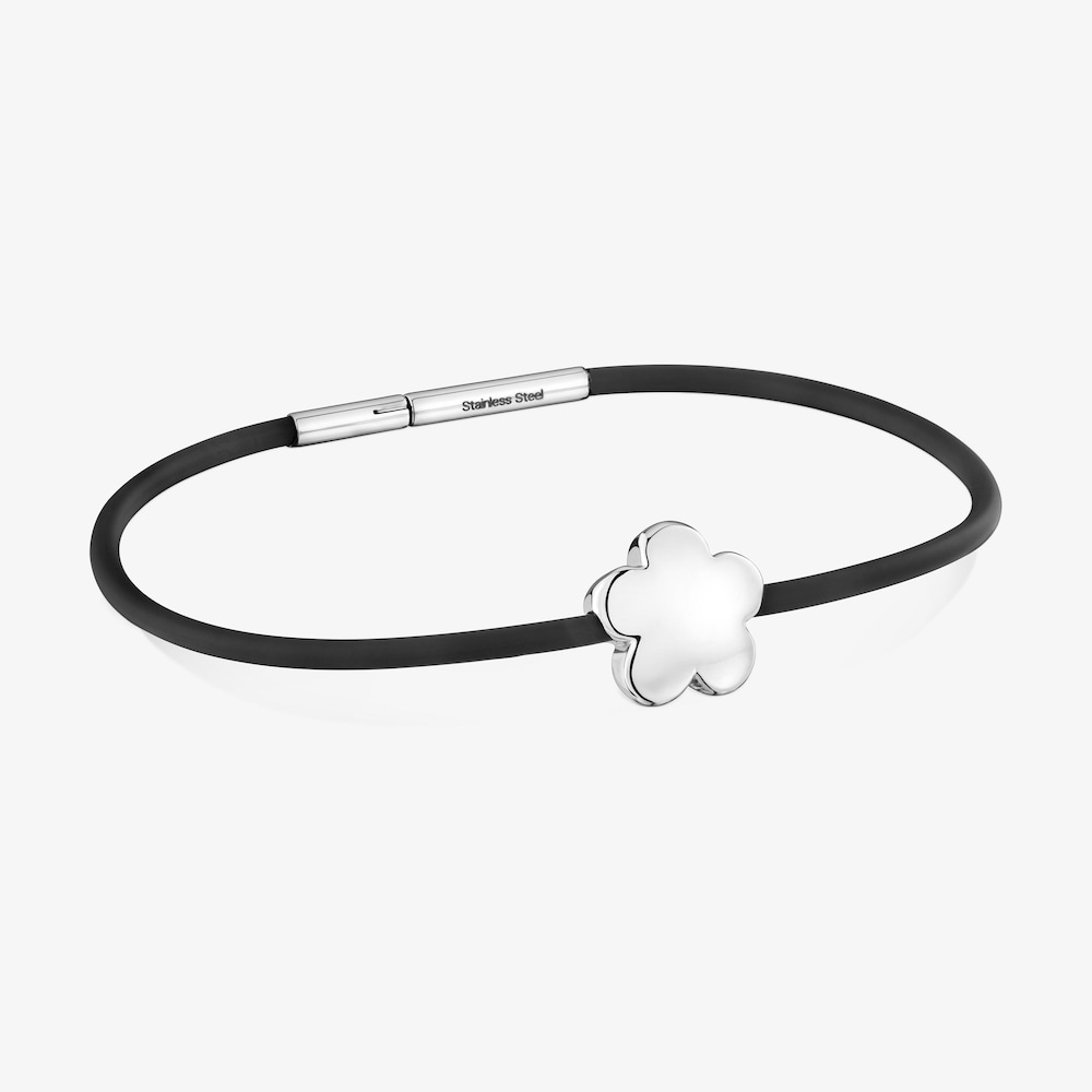 Pulsera flor de plata y caucho 12 mm Bold Motif