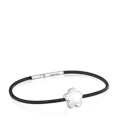 12&nbsp;mm silver and rubber flower Bracelet TOUS Bold Motif