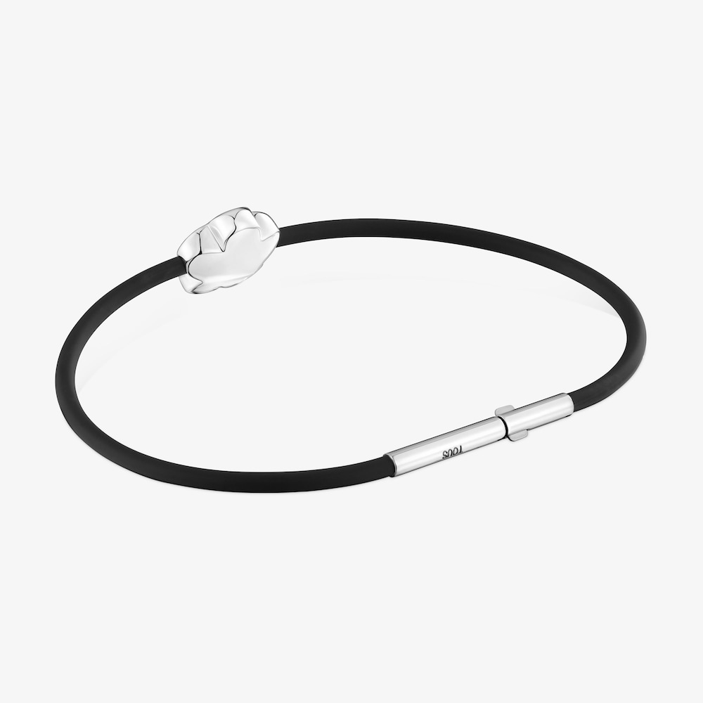 Pulsera flor de plata y caucho 12 mm Bold Motif