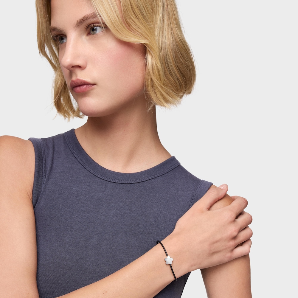 Pulsera flor de plata y caucho 12 mm Bold Motif