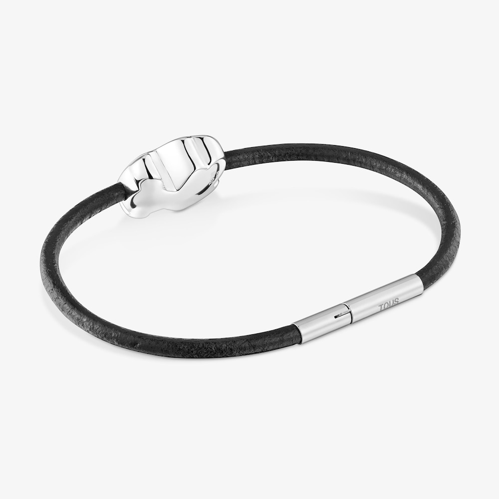 Pulsera oso de plata y caucho 18 mm Bold Motif