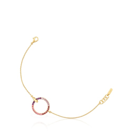 Pulsera cadena con ba&ntilde;o de oro 18 kt sobre plata y gemas Straight