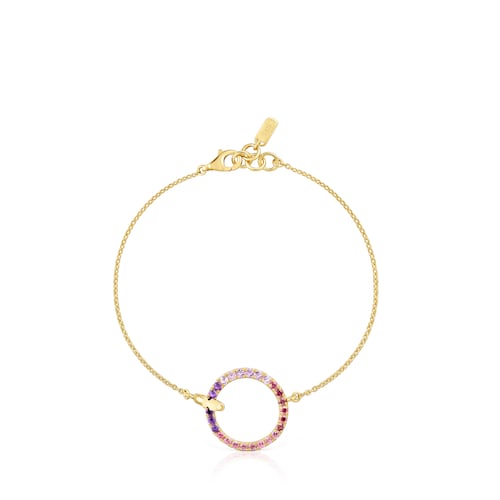Pulsera cadena con ba&ntilde;o de oro 18 kt sobre plata y gemas Straight