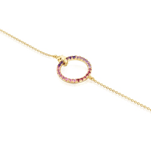 Pulsera cadena con ba&ntilde;o de oro 18 kt sobre plata y gemas Straight