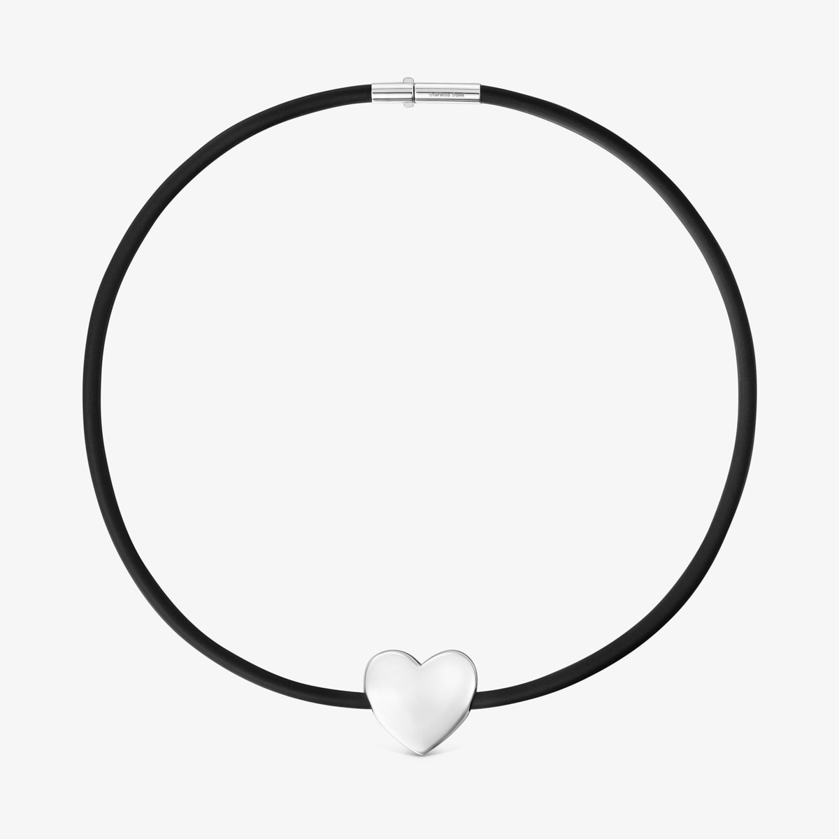 Tous - Collar Corazón De Plata Y Caucho 24 Mm Bold Motif - Negro