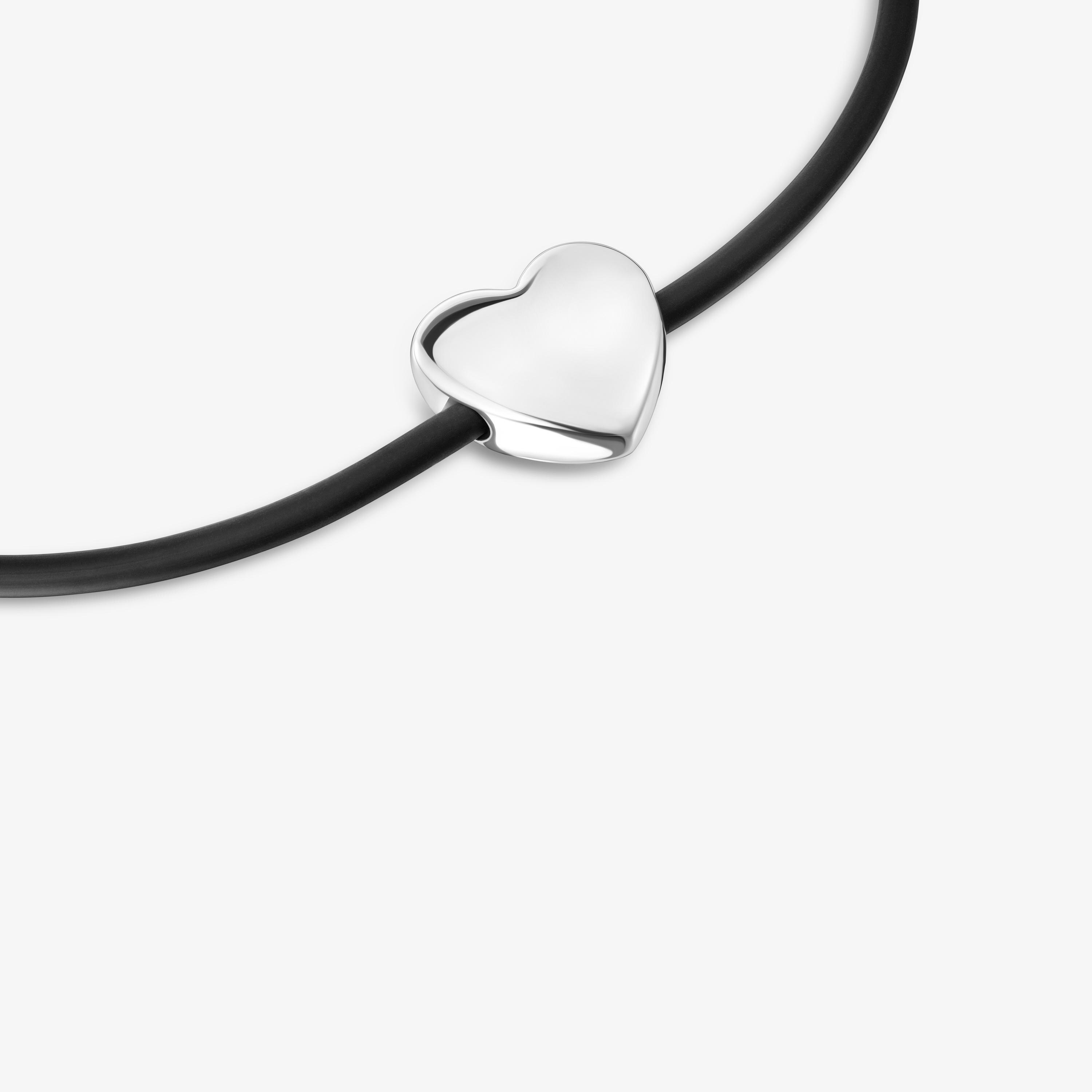 Heart necklace in silver and rubber 24 mm Bold Motif