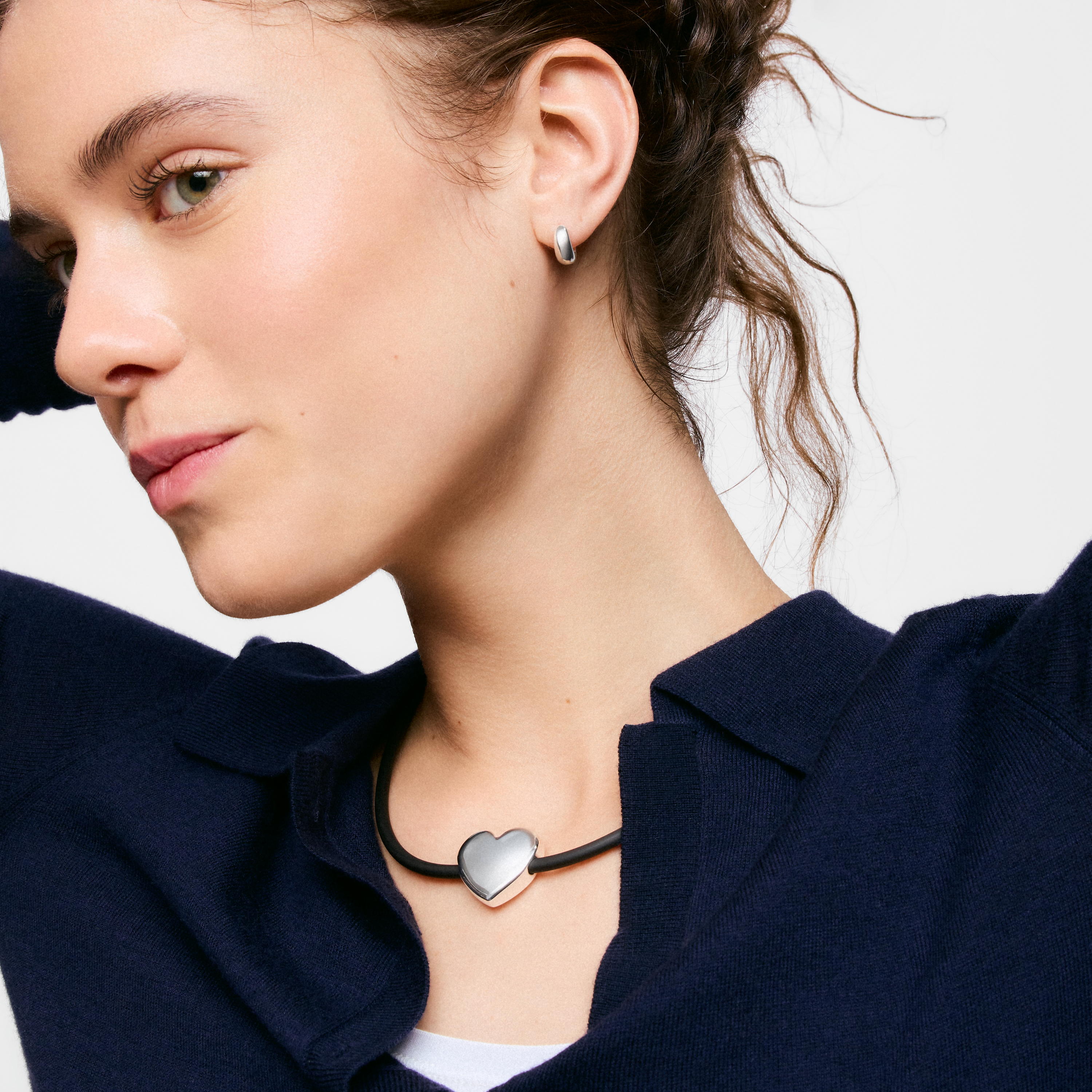 Heart necklace in silver and rubber 24 mm Bold Motif