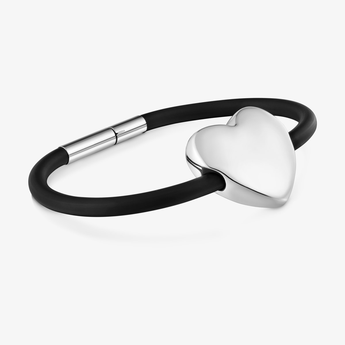 Tous - Pulsera Corazón De Plata Y Caucho 24 Mm Bold Motif - Negro