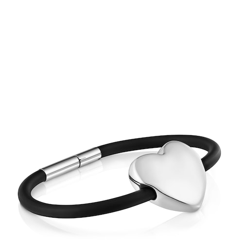 24&nbsp;mm silver and rubber heart Bracelet TOUS Bold Motif