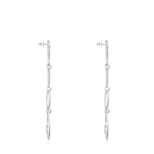 Aretes largos de plata y motivos Straight